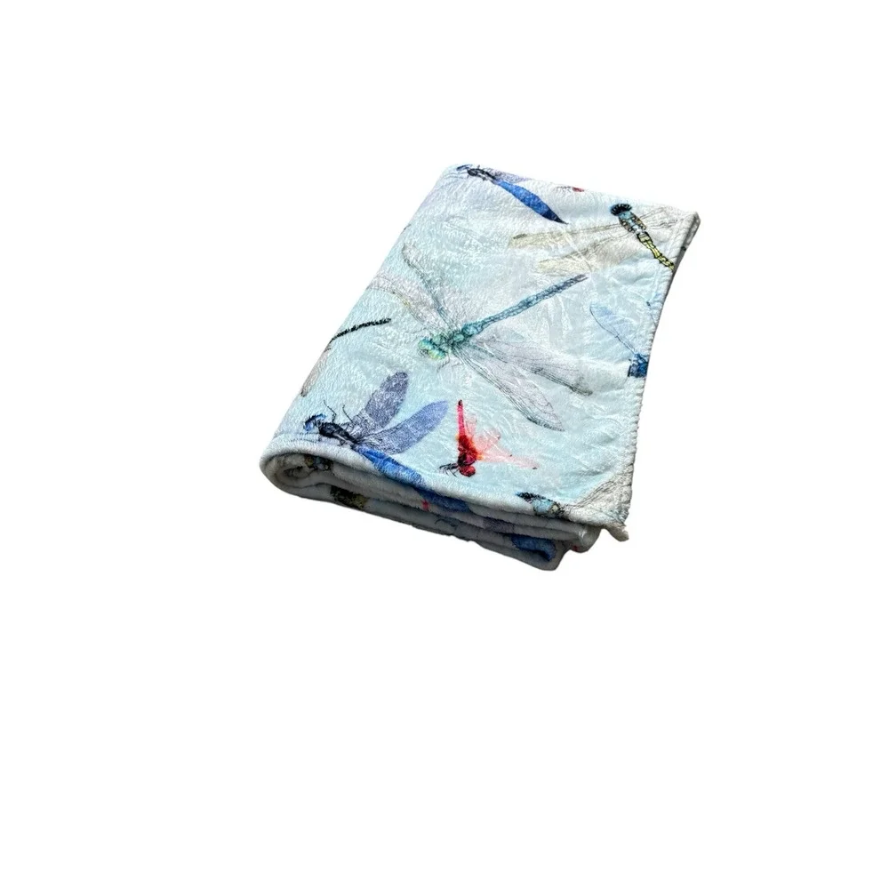 Dragonfly Print Fleece Blanket Throw Accent Quilt Cover Colorful Soft Cozy